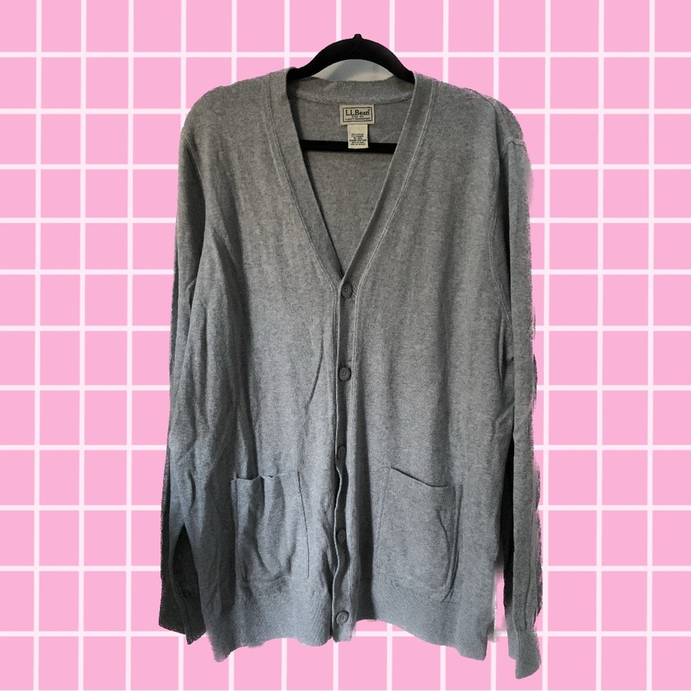Vintage L.L. Bean Grey Button Cardigan Cotton/Cashmere Size XL
